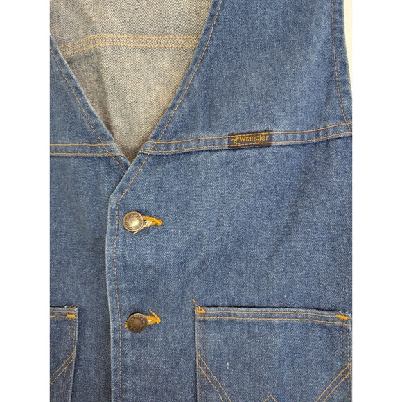 Vintage Wrangler Denim Blue Jean Vest Men's Medium 14oz Denim 70s 80s (G08) - Picture 2 of 12